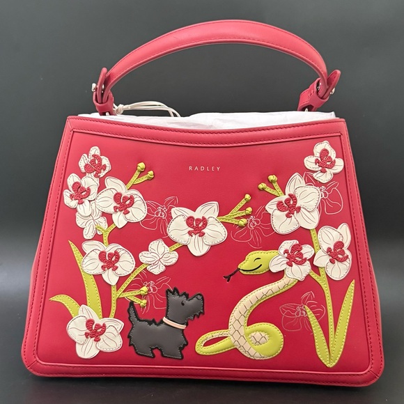 RADLEY LONDON Handbags - RADLEY London Red LUNAR NEW YEAR 2025 3D Flower Snake Zip Top Grab Crossbody Bag